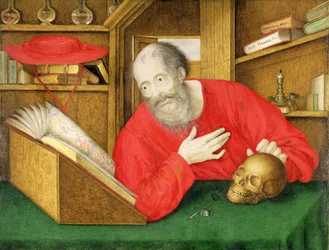 St. Hieronymus in seinem Studierzimmer, 1650 (Körperfarbe und Aquarell auf Pergament)